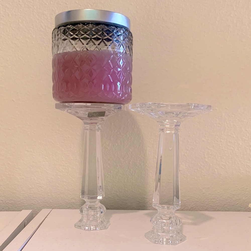 NWT Mikasa Vintage Clear Crystal Glass Decorative Candle Holders Set of 2